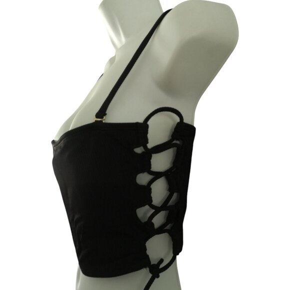 Black Swimsuit Swimwear Lace-up Tube Top Crop Cami M - Picture 3 of 7